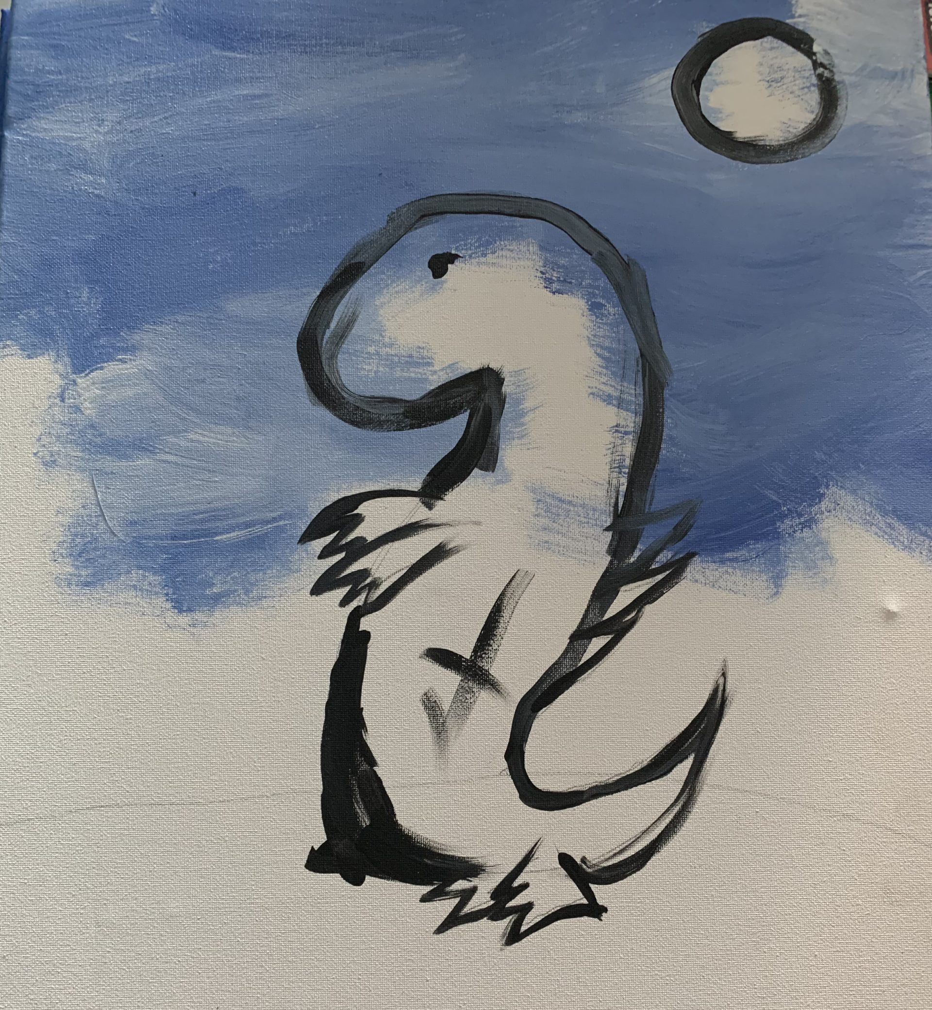 Unfinished painting of a dinosaur