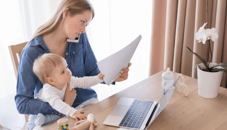 working mom with baby