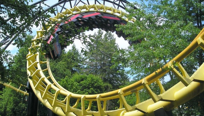 Canobie Corkscrew at Canobie Lake Park, a Boston amusement park
