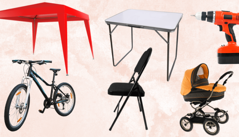 Items to rent with Keenee, table, chair, stroller, tools