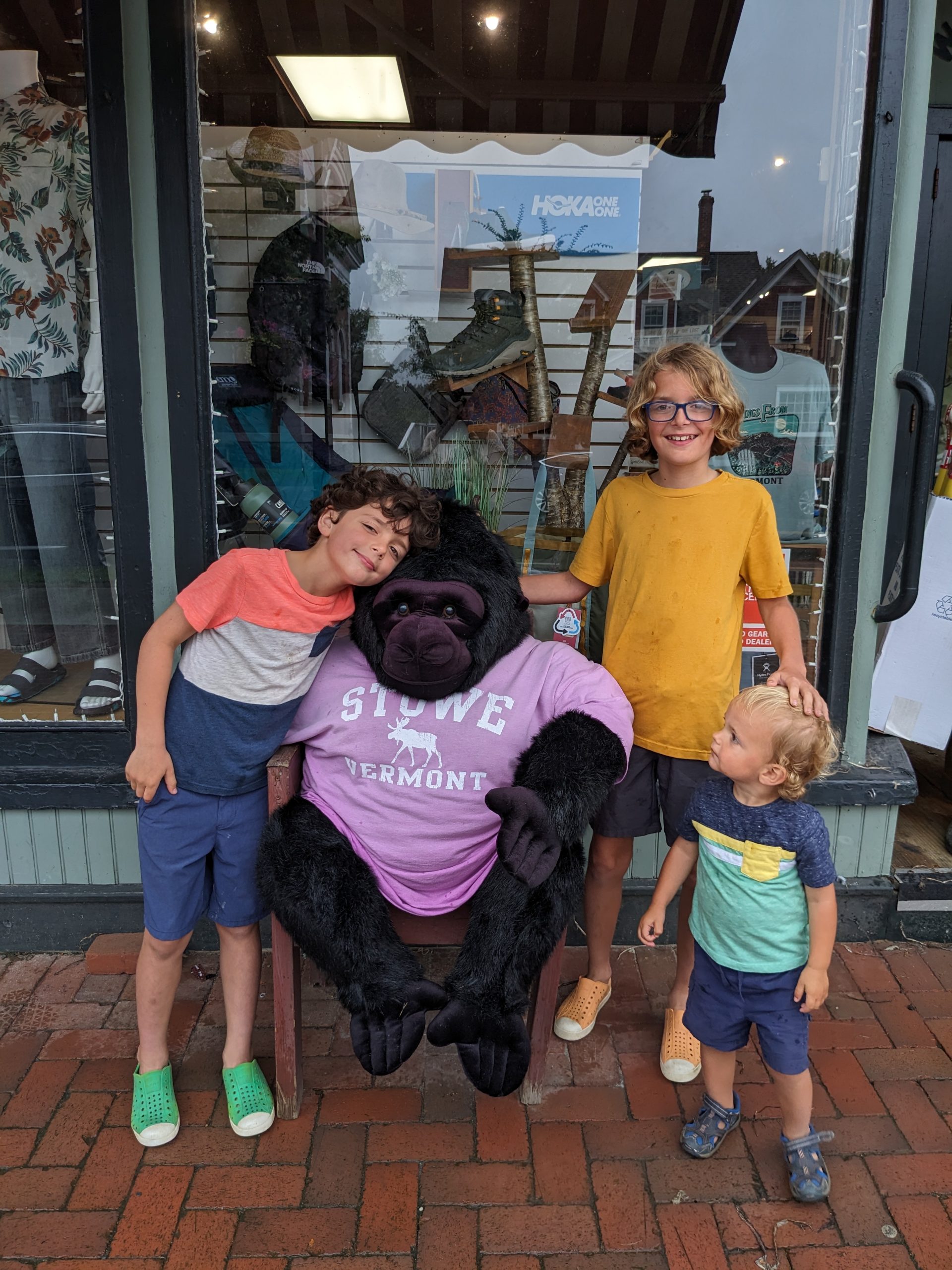 kids in Stowe Vermont outside of Shaw's General Store