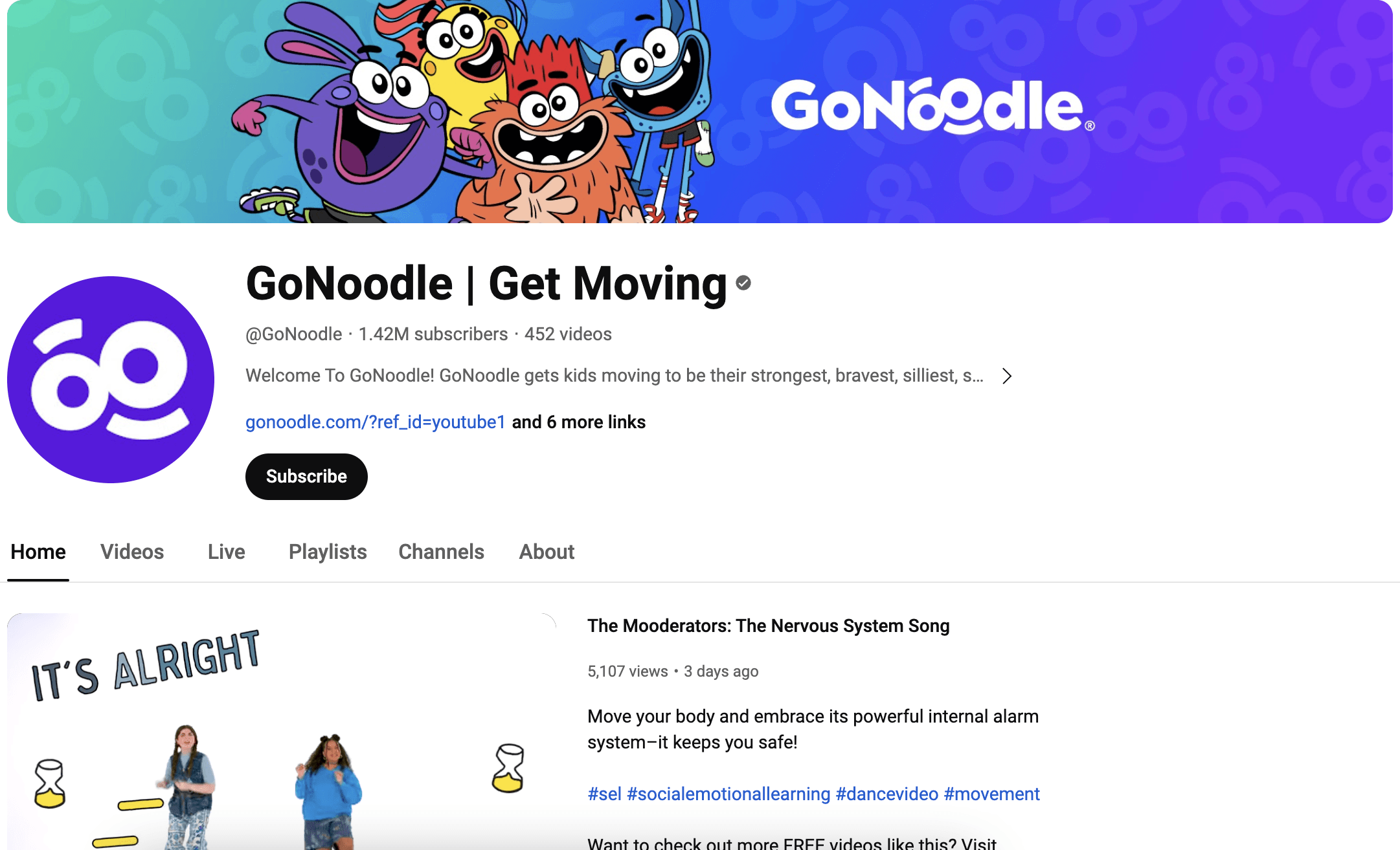 GoNoodle YouTube channel