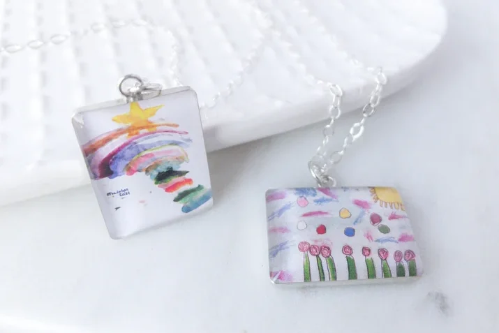 jewelry made from child's artwork