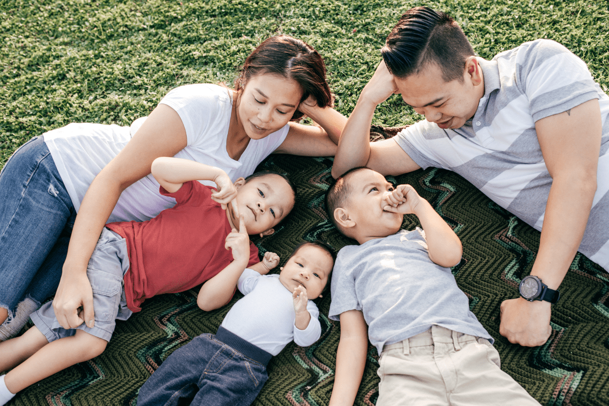 family of five — two parents and three kids